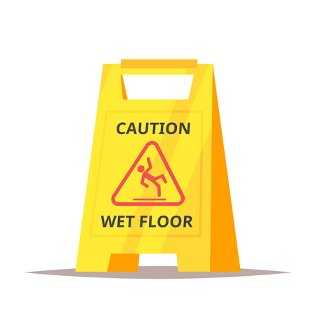 Vector cartoon style illustration of caution wet floor sign. Isolated on white background.のイラスト素材