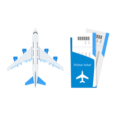 Vector cartoon style illustration of plane with airline tickets. Travel and tourism.のイラスト素材