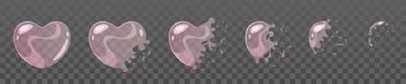 Vector cartoon style set of game soap heart shape pink bubble burst sprites for animation. Game user interface (GUI) element for video games, computer or web design.のイラスト素材