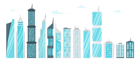 Vector  cartoon style set of city modern skyscrapers のイラスト素材