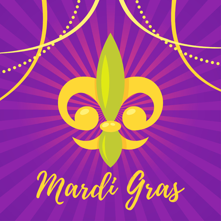 Vector  cartoon style illustration of Mardi Gras greeting card template with colorful fleur de lisのイラスト素材