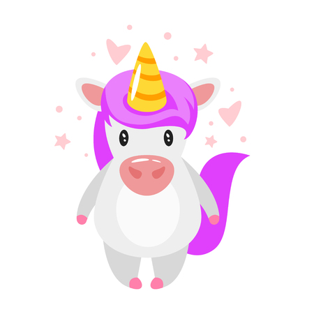 Vector cartoon style illustration of cute unicorn, isolated on white background.のイラスト素材