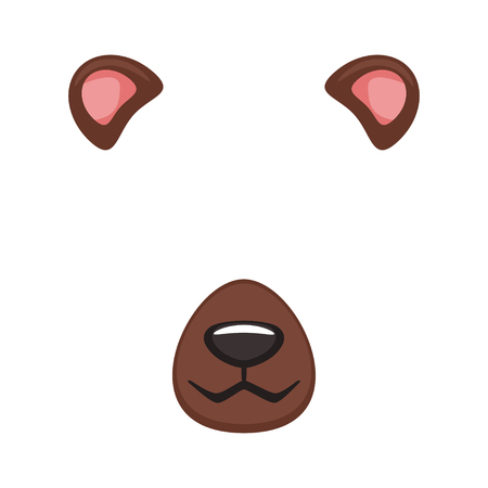 Vector cartoon style cute bear animal face element or carnival mask. Decoration item for your selfie photo and video chat filter. Ears, nose and horn. Isolated on white background.
のイラスト素材