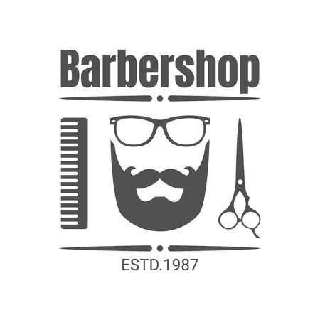 Vector monochrome vintage barbershop badge or icon on white background.のイラスト素材