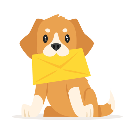 Vector cartoon style illustration of postal dog puppy. Icon for web. Isolated on white background.のイラスト素材