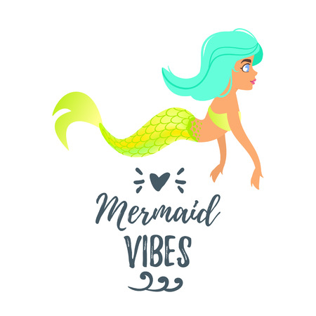 Vector cartoon style illustration of cute mermaid character. Mermay concept. Mythical marine princess with colorful hair.のイラスト素材
