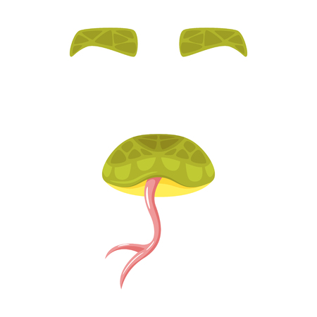 Vector cartoon style cute animal snake face element or carnival mask. Decoration item for your selfie photo and video chat filter. Forked tongue and nose. Isolated on white background.のイラスト素材
