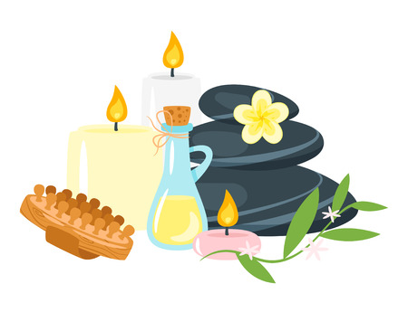 Vector cartoon style spa and wellness  elements and signs. Template for organic cosmetics store and beauty salon. Health care icons.のイラスト素材