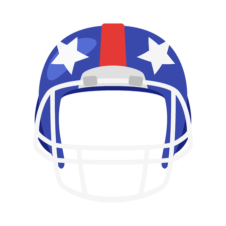 Vector cartoon style American football helmet face element or carnival mask. Decoration item for your selfie photo and video chat filter. American symbols. Isolated on white background.のイラスト素材