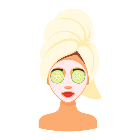 Woman avatar getting spa treatment with mask on face. Healthy lifestyle.のイラスト素材