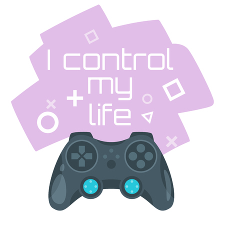 Vector cartoon style illustration of game controller. I control my life typography slogan for apparel design.のイラスト素材