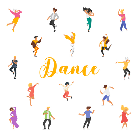 Dance poster with dancing people on white background. Square composition.のイラスト素材