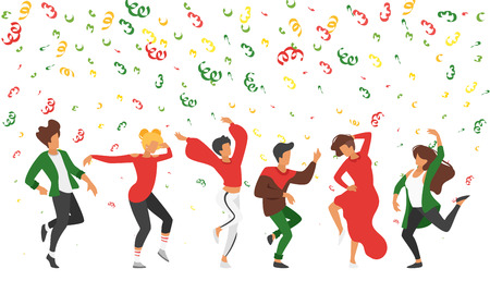 Dancing people - man and woman. Silhouette characters in dance pose enjoy Christmas and New Year party. Isolated on white background. Modern performer.のイラスト素材