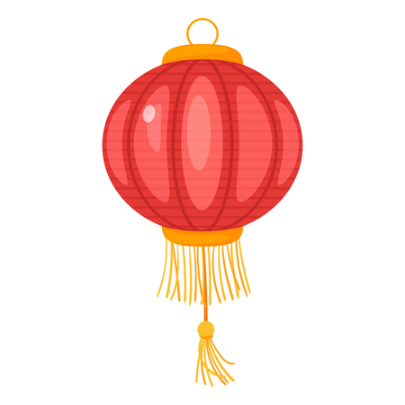 Chinese red color paper lantern isolated on white background. Vector illustrationのイラスト素材