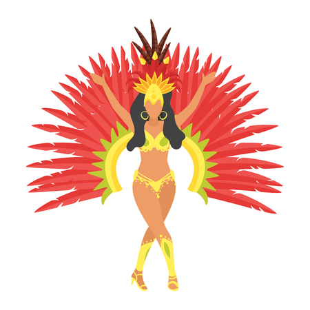 Carnival dancer woman silhouette with feather decorations. Brazilian samba dance. Vector illustration isolated on white background.のイラスト素材