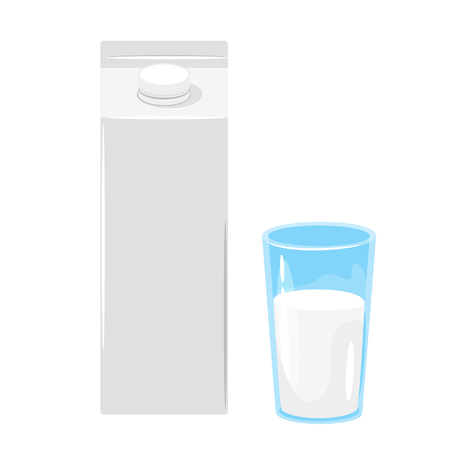 Paper pack of milk with glass. Vector illustration isolated on white background.のイラスト素材