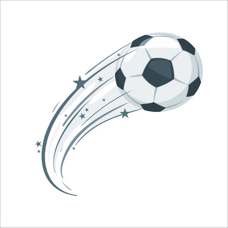 Soccer ball in action. Cartoon style vector illustration design element. Football icon with speed lines.のイラスト素材