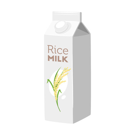 Vegetarian paper pack of rice milk. Vector illustration isolated on white background.のイラスト素材