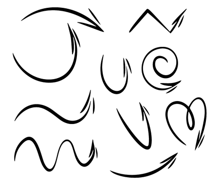 Collection of vector hand drawn doodle arrows isolated on white background.のイラスト素材