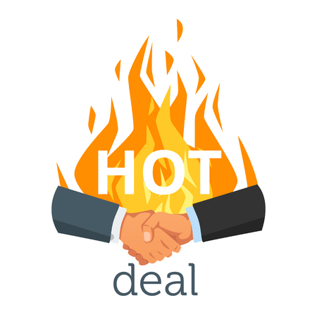 Handshake gesture with fire isolated on whiteのイラスト素材