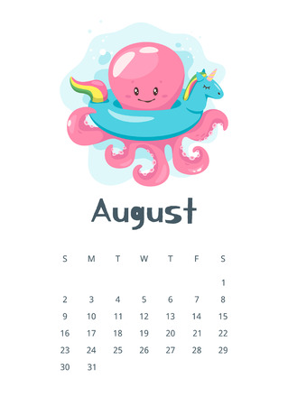 August 2020 calendar page.のイラスト素材