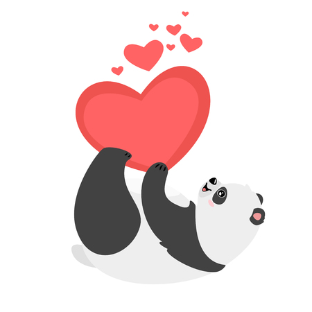 Lazy panda bear holding heartのイラスト素材