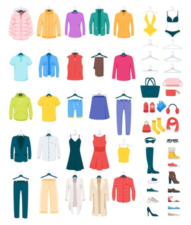 Men and women clothes on hangersのイラスト素材