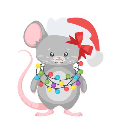 New year mouse with garland.のイラスト素材