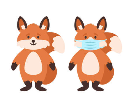 Vector cartoon style illustration of cute foxのイラスト素材