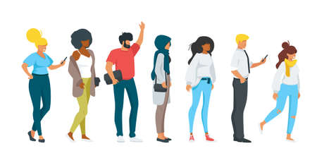 Vector flat style set of standing peopleのイラスト素材