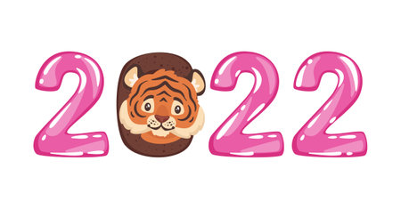 2022 New Year banner with figures and tigerのイラスト素材