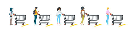 Queue of people with empty shopping cartsのイラスト素材