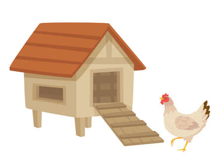 Hen near the henhouse. Vector cartoon styleのイラスト素材