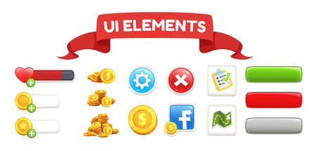 Vector cartoon set of game ui isolatedのイラスト素材