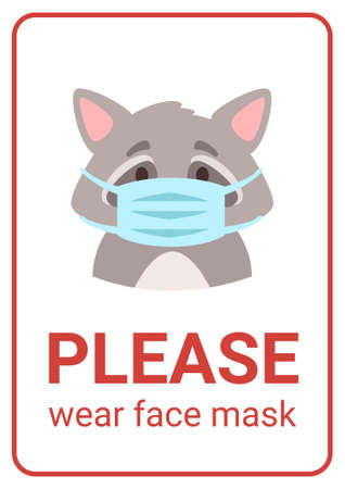 Vector cartoon style raccoon wearing face maskのイラスト素材