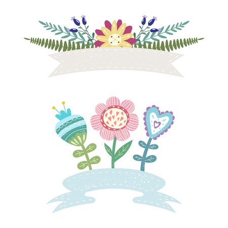 Decorative frame with flowers in a doodle styleのイラスト素材