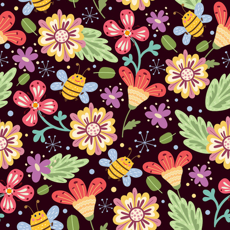Seamless pattern with flowers in doodle styleのイラスト素材