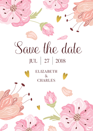 Wedding save the date card design with elegant flowers. Vector templateのイラスト素材
