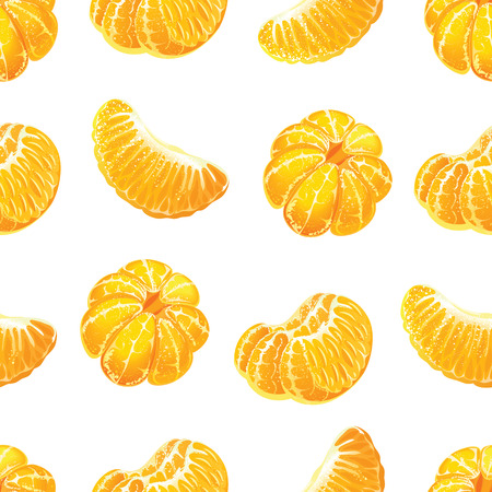 Seamless pattern with peeled tangerines and tangerine slices.の写真素材