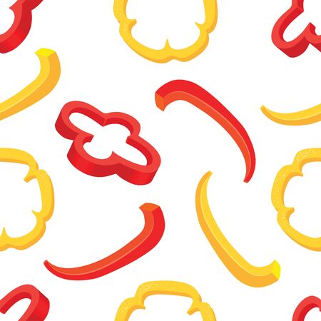 Seamless pattern with red and yellow paprika. The set of whole Bulgarian pepper.のイラスト素材