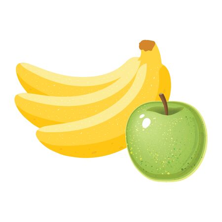 Banana with half, slices and leaves isolated on white background. Vector.のイラスト素材