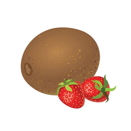 Whole of fresh kiwi with strawberries. Set of fresh kiwi .のイラスト素材