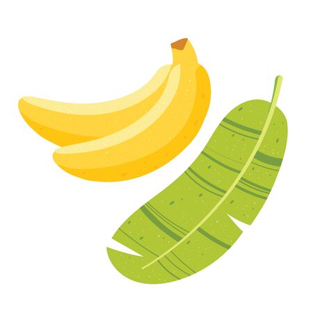 Banana with half, slices and leaves isolated on white background. Vector.のイラスト素材