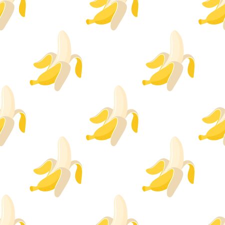 Banana with half, slices and leaves isolated on white background. Vector.のイラスト素材