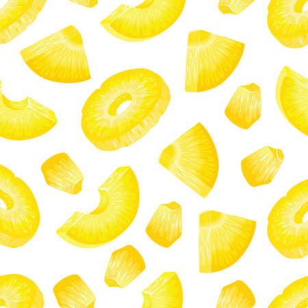 Pieces of peeled pineapple on a white background. Vector seamless pattern.のイラスト素材