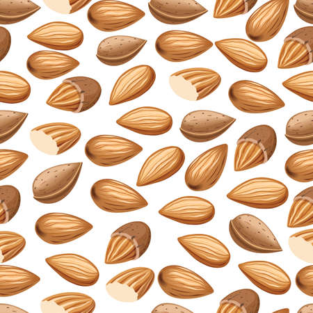 Seamless vector pattern with almond nuts. Vector illustrationのイラスト素材