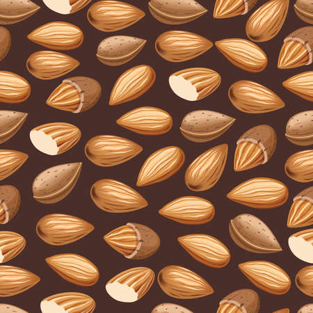 Seamless vector pattern with almond nuts. Vector illustrationのイラスト素材
