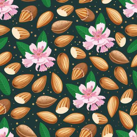 Seamless vector pattern with almond nuts. Vector illustrationのイラスト素材
