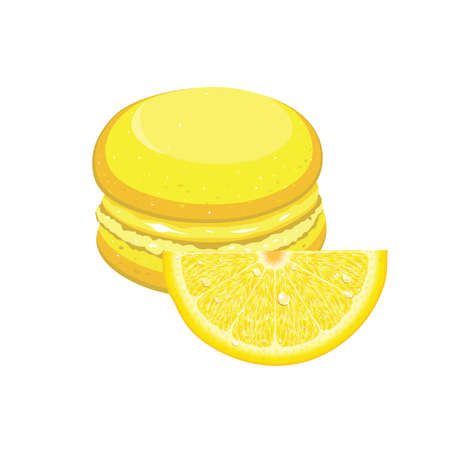 Lemon flavored macaroni cake with lemon slices. Vector.のイラスト素材