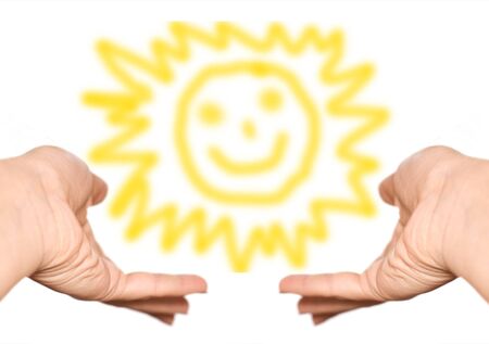 Sun at human hands conceptの写真素材